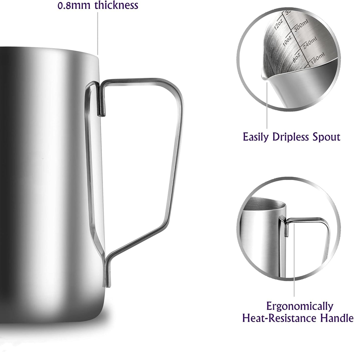 Latte Art Milk Pitcher - Milk Frothing Pitcher with Measurement | Barista Milk Pitcher