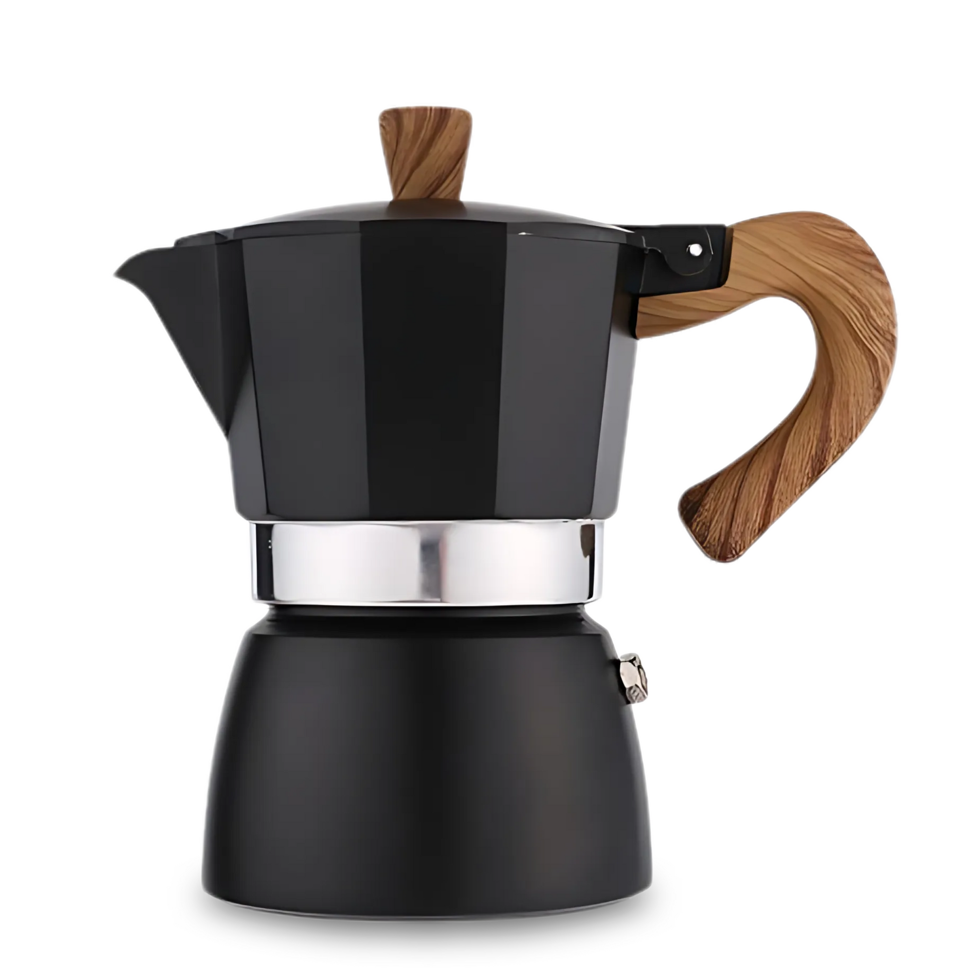 Small Black Moka Pot - Black Moka Pot With Wooden Handle 150 ml