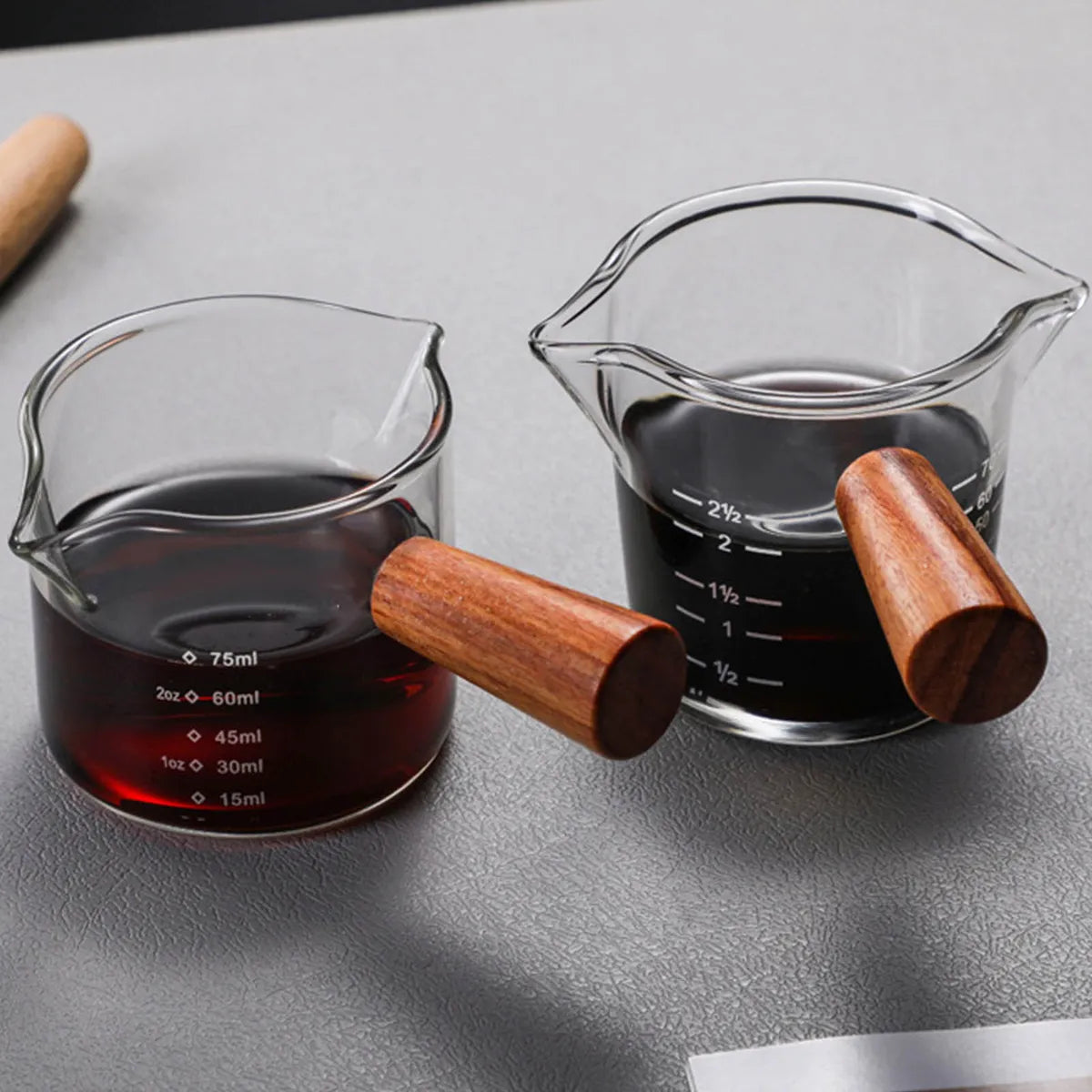 Measuring Glass With Wood Handle - Glass Espresso Cup