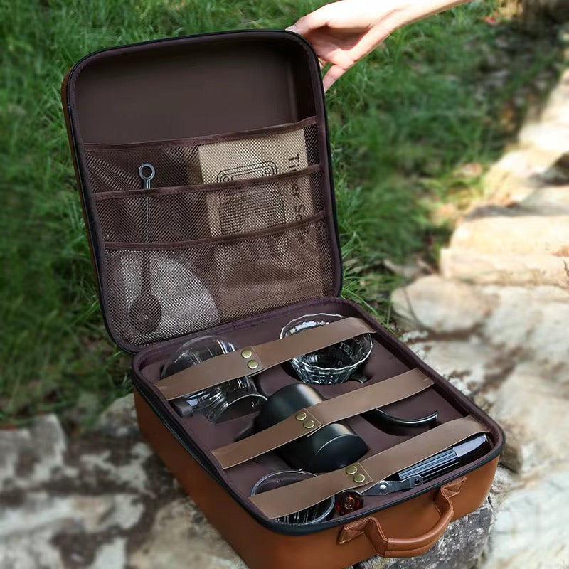 Pour Over Coffee Set | 8-Piece Outdoor Travel Coffee Kit with Suitcase & Gift Box