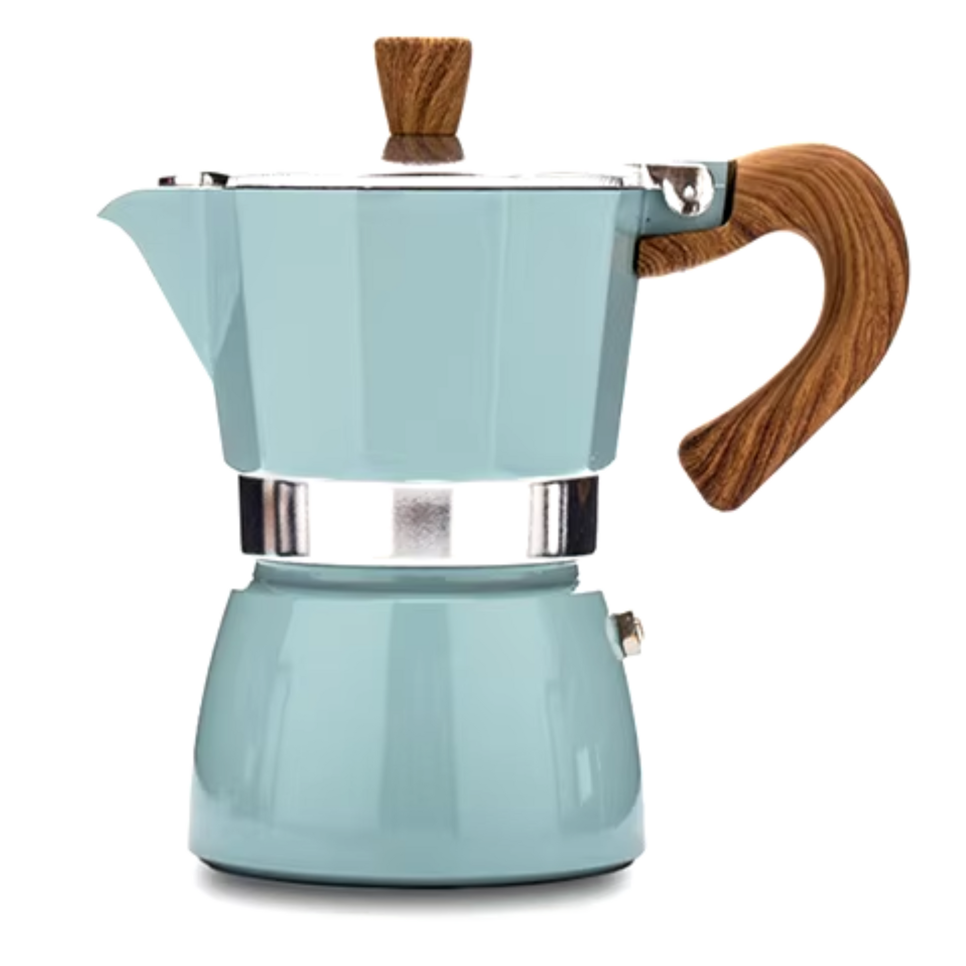 Small Sky Blue Moka Pot - Sky Blue Moka Pot With Wooden Handle 150 ml