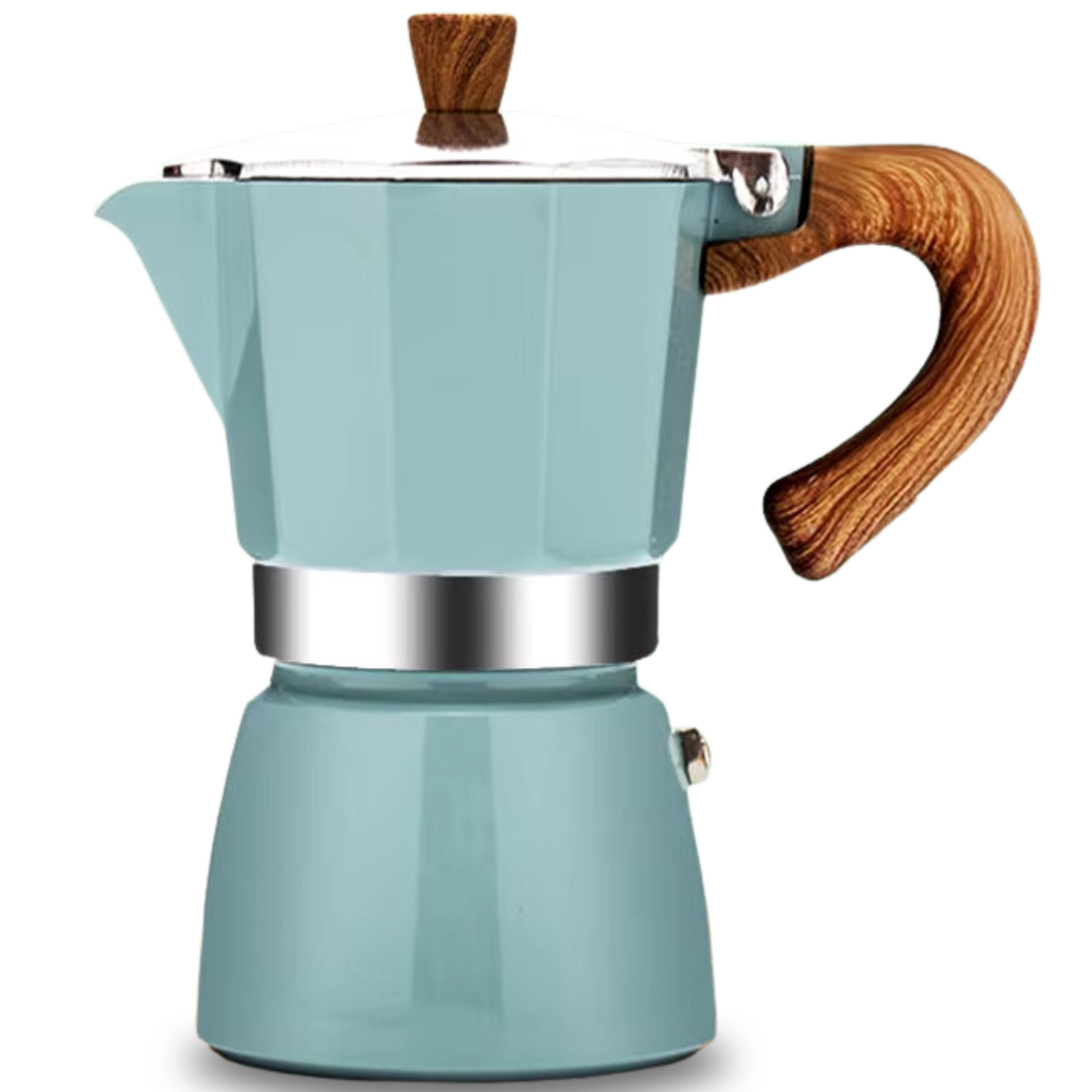 Large Sky Blue Moka Pot - Sky Blue Moka Pot With Wooden Handle 300 ml