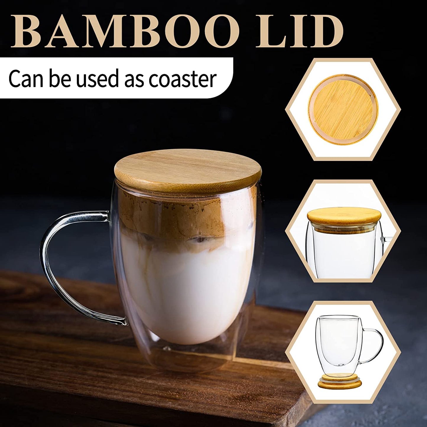 Bamboo Lid Double Wall Glass Mug - Insulated Glass Mug