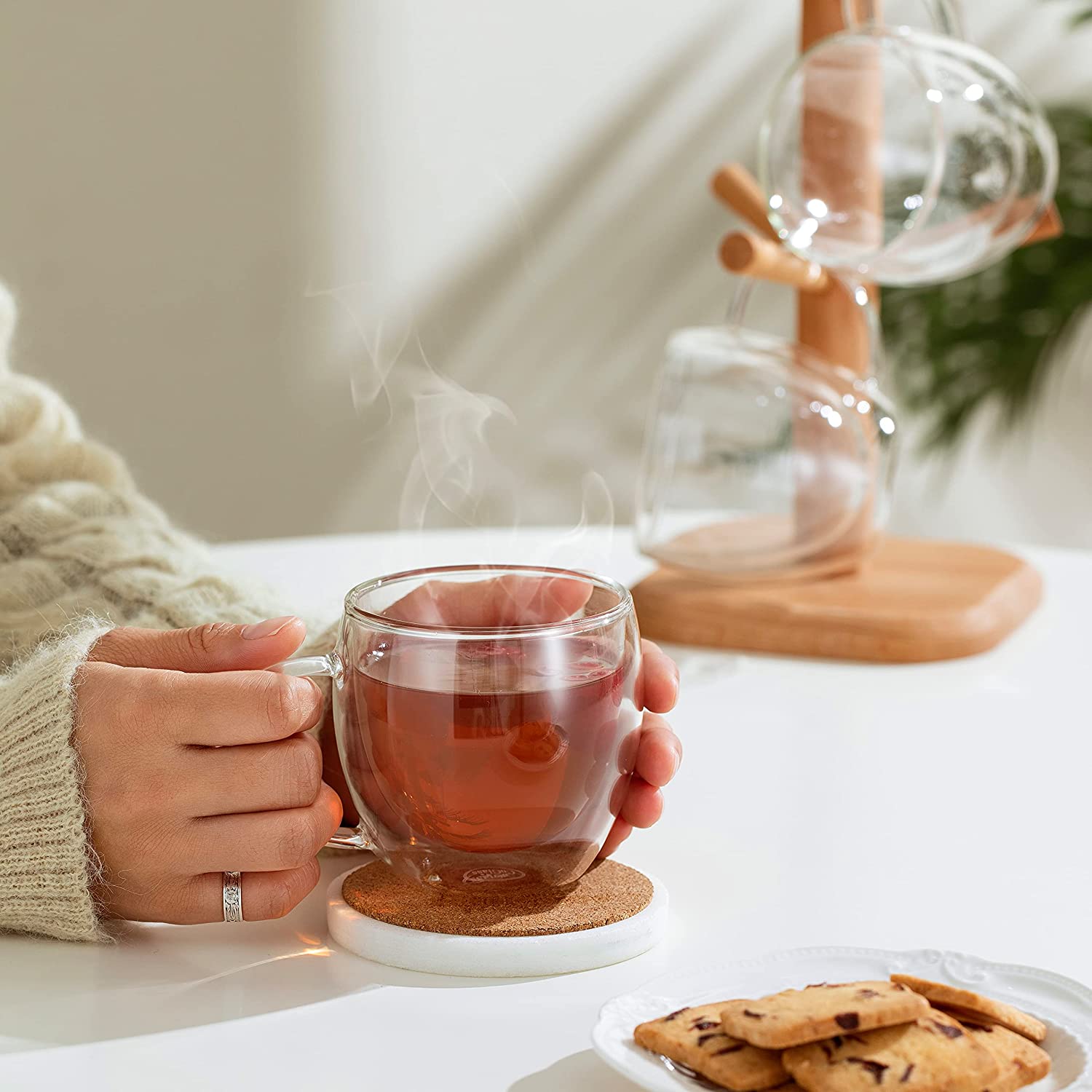 Large Double Wall Handled Coffee Mug - Handled Double Glass Heat Resistant Mug