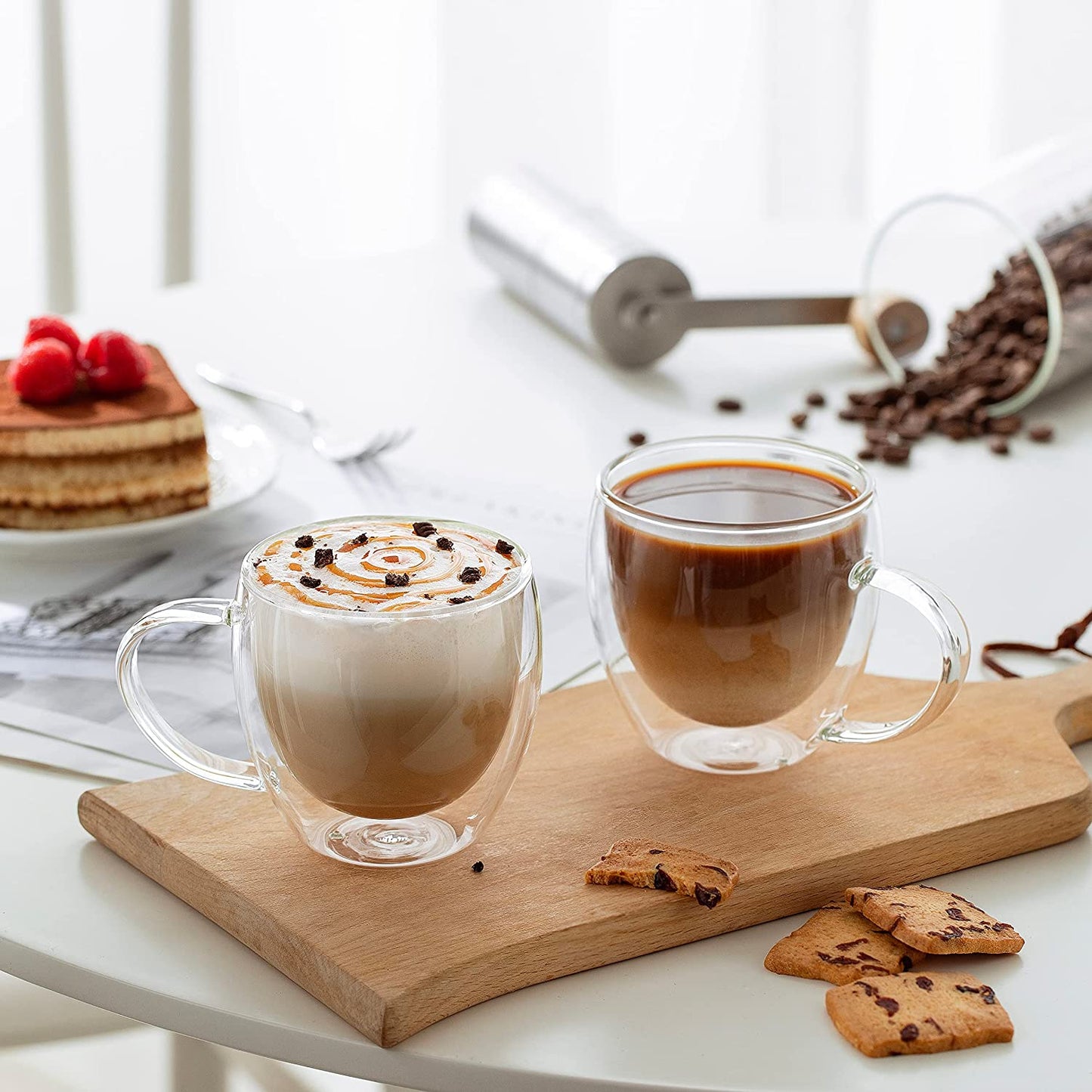 Medium Double-Wall Insulated Glass Mug With Handle - Borosilicate Handled Glass Mug