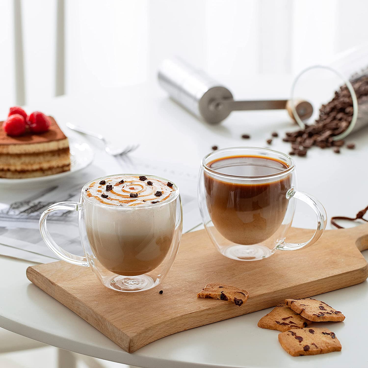 Small Double-Wall Insulated Glass Mug With Handle - Handled Borosilicate Glass Mug