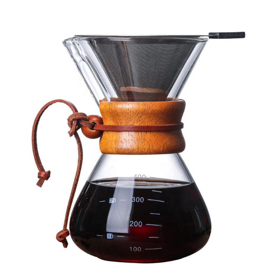 Pour-Over Glass Coffeemaker - Wooden Grip Coffeemaker