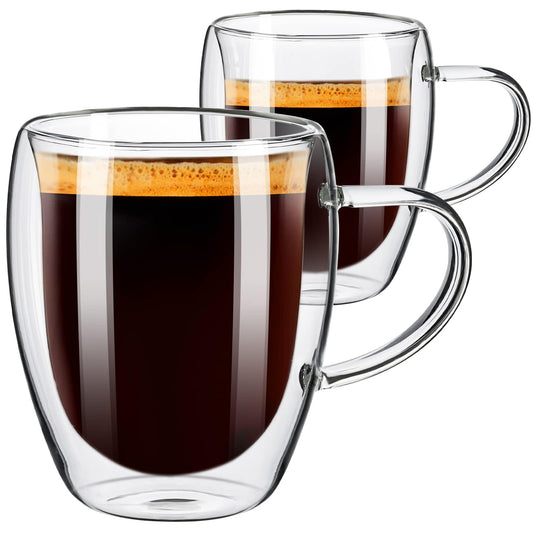 Double Wall Borosilicate Glass Coffee Mugs with Handle - 200 ml (2 Pieces)