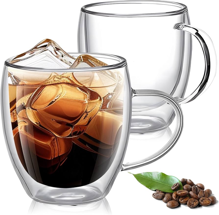 Double Wall Borosilicate Glass Coffee Mugs with Handle - 200 ml (2 Pieces)