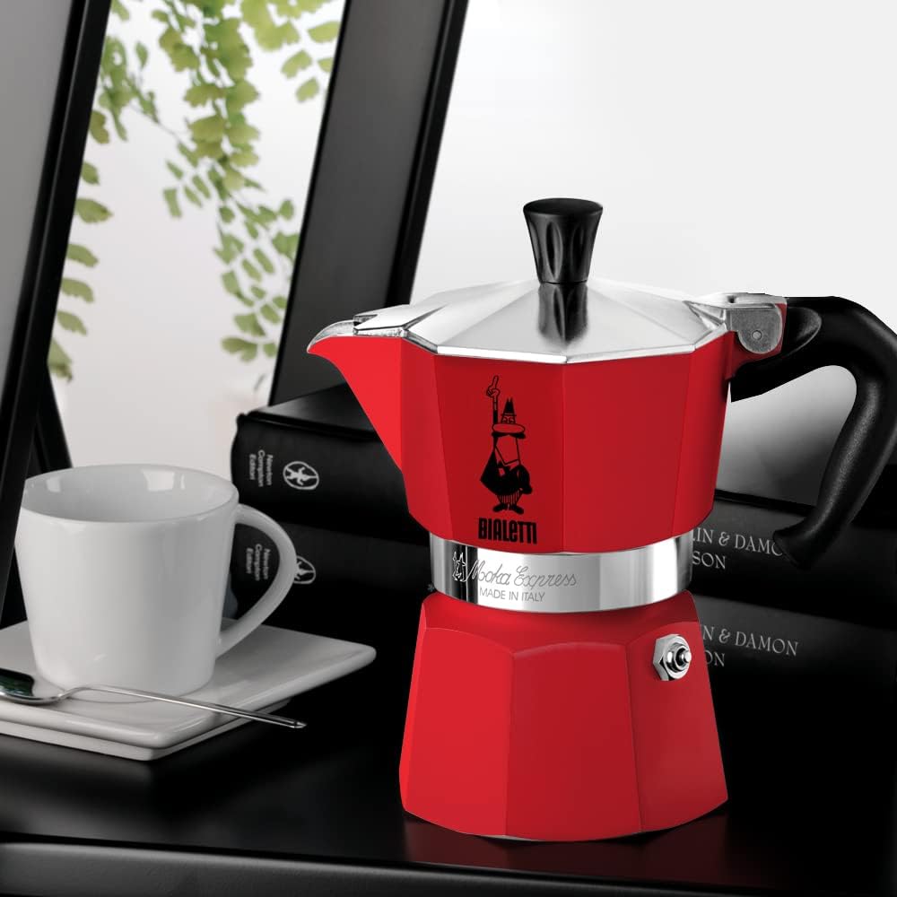 BIALETTI Moka Express Red (3 Cups) - Made in Italy (Original)