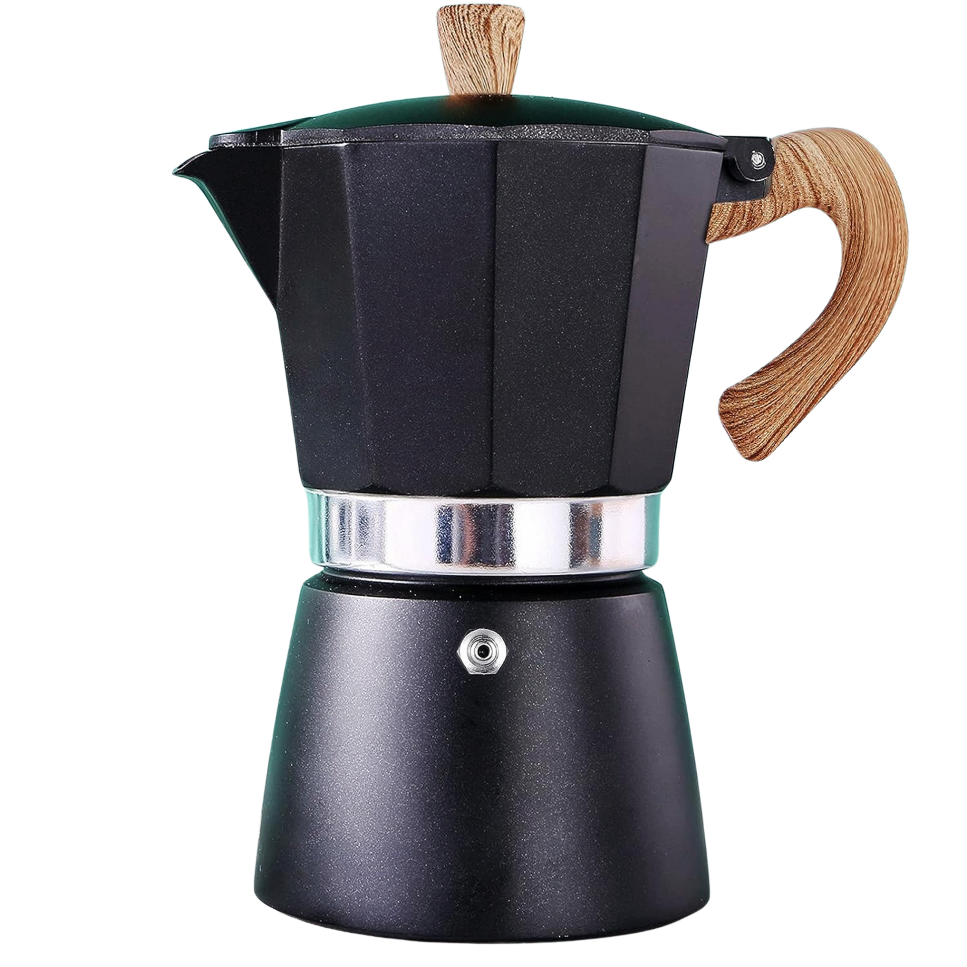 Black Aluminium Moka Pot - Aluminium Moka Pot with wooden lid and handle