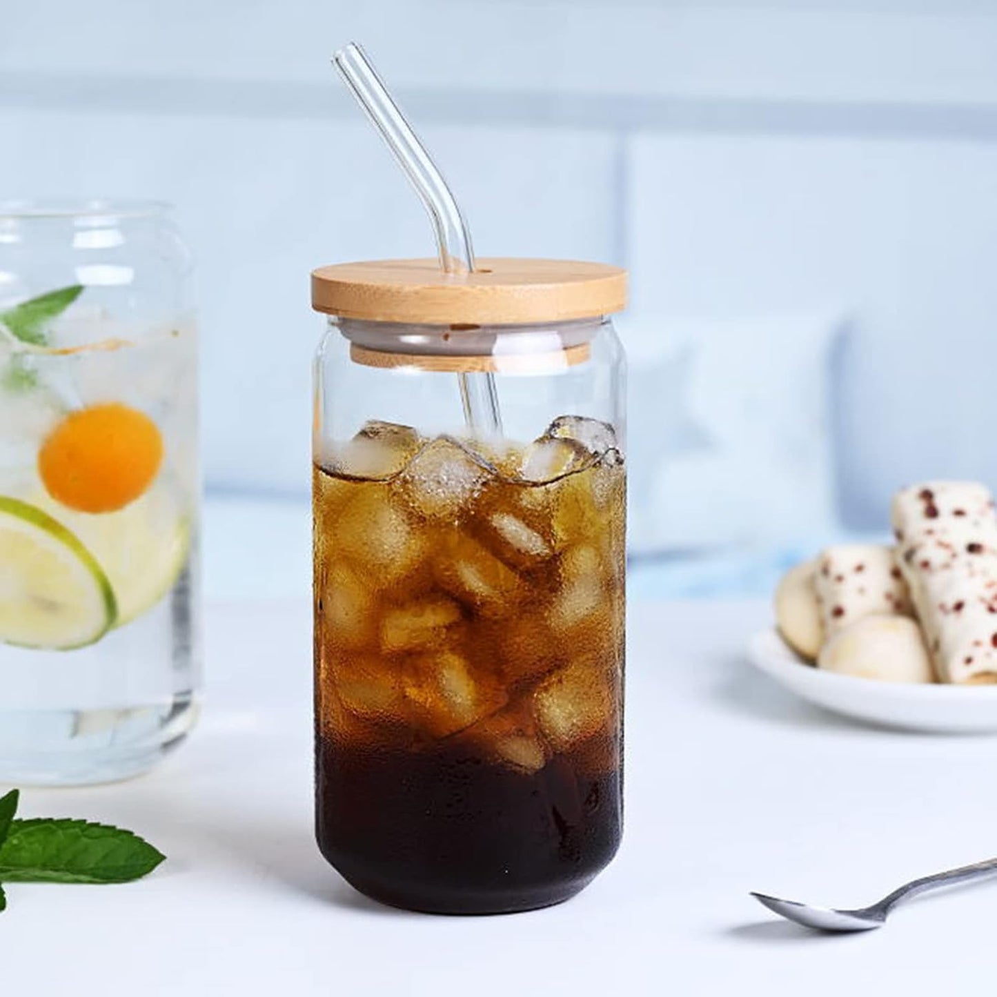 Glass Cup With Lid and Straw - Transparent Juice Glass - Milk Mocha Cup