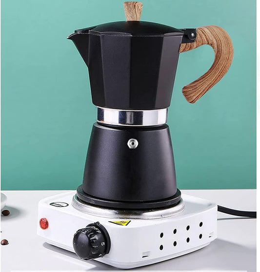 Black Aluminum Moka Pot 3 Cup – Large Size Black Moka Coffee Pot 3 Cups