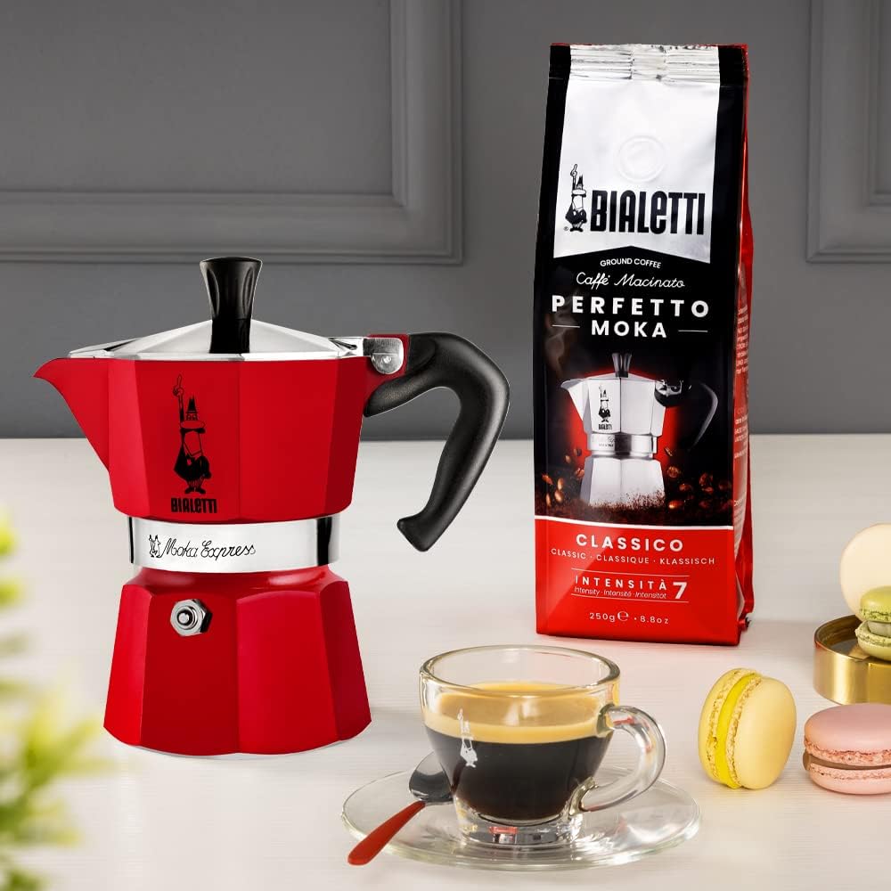 BIALETTI Moka Express Red (3 Cups) - Made in Italy (Original)