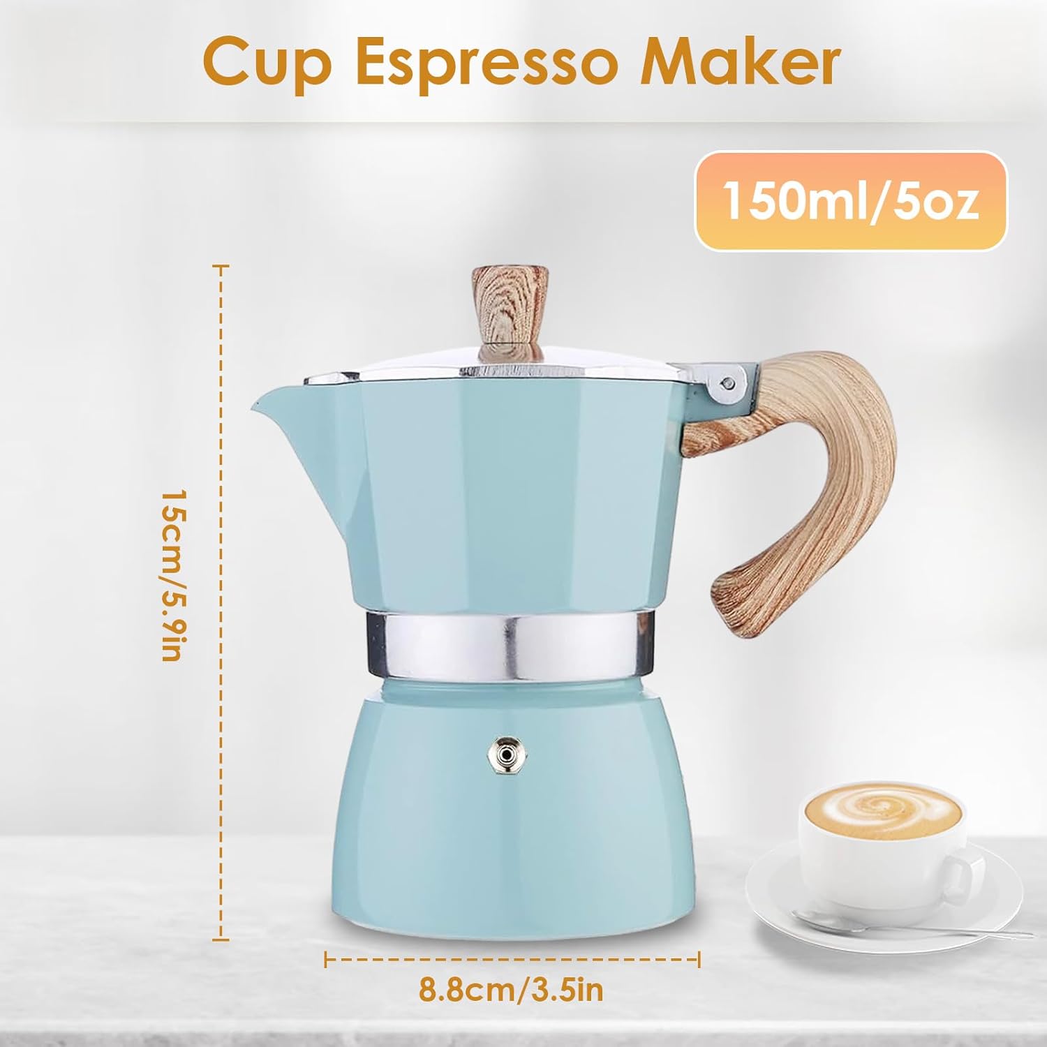 Small Size Aluminium Moka Pot Maker -   Sky Blue Aluminium Coffee Pot Maker