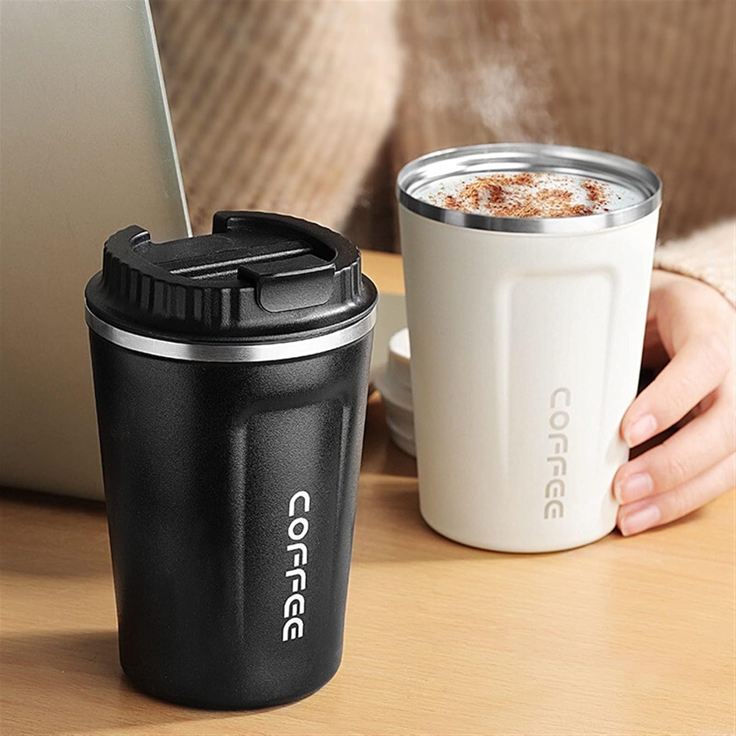 Travel Coffee Mug Thermos With Cup Top Stainless Steel Thermal