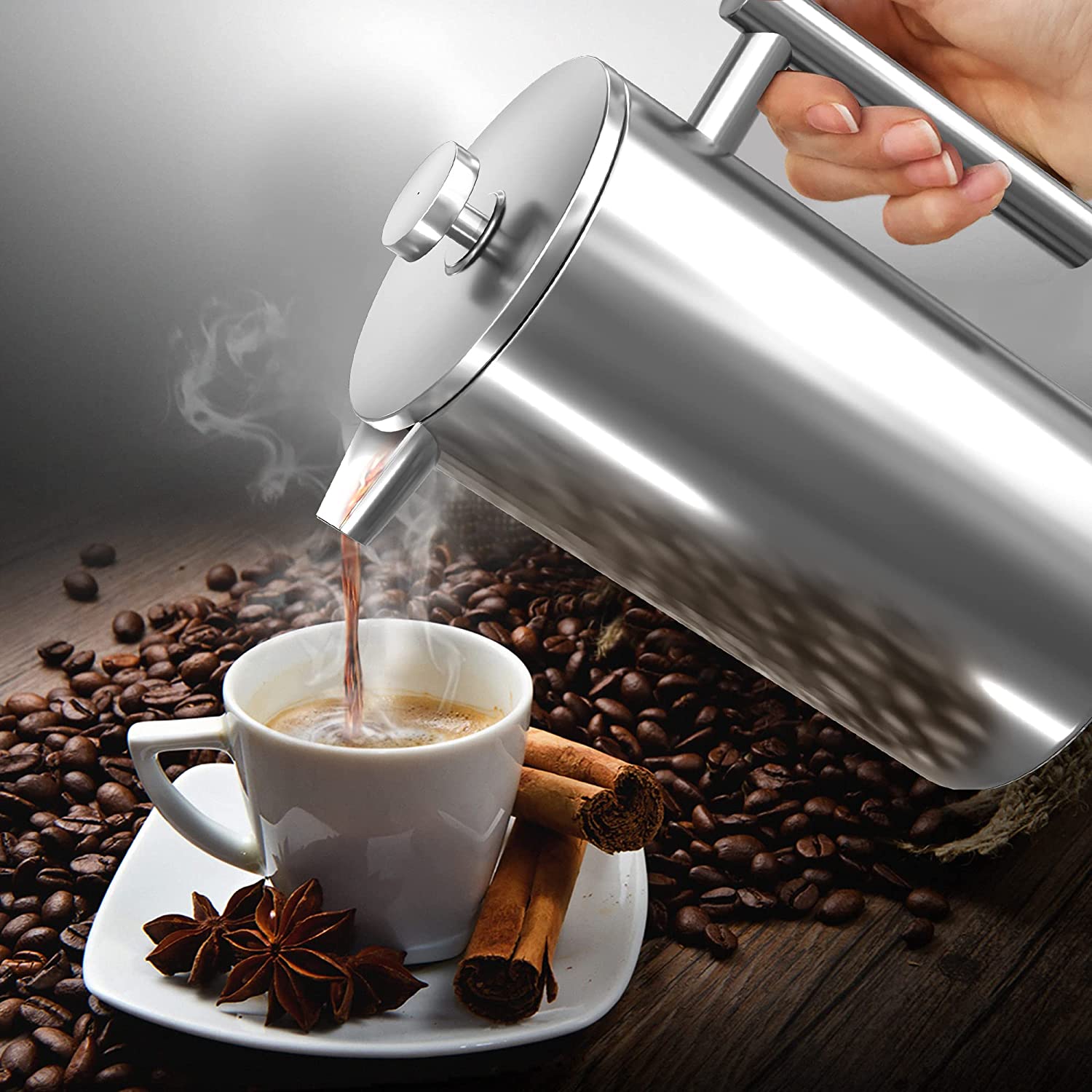 Large Stainless Steel French Press - Large Double Layer French Press