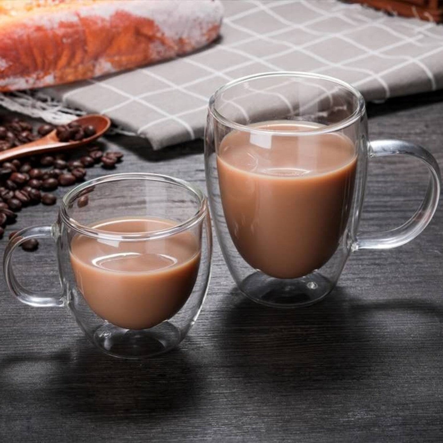 Double Wall Borosilicate Glass Coffee Mugs with Handle - 200 ml (2 Pieces)