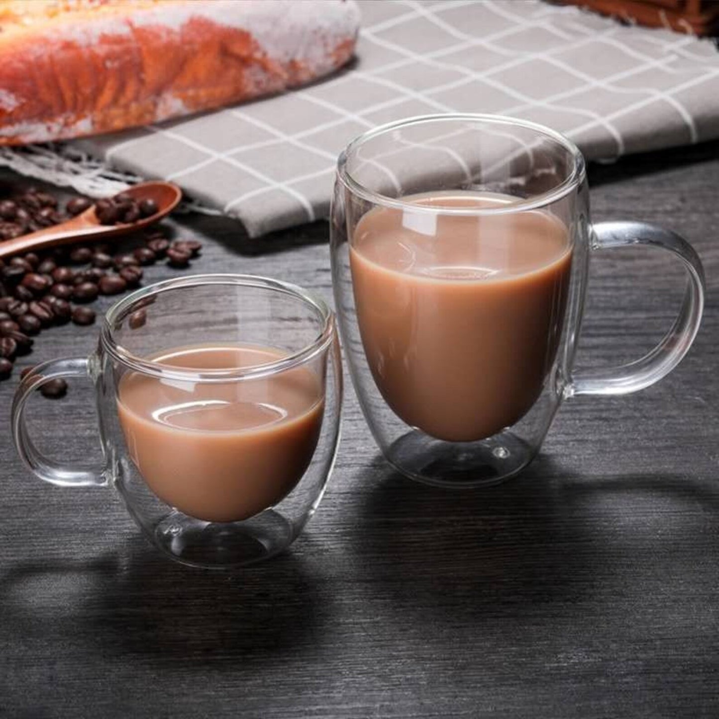 Double Wall Glass Coffee Mugs with Handle - 250 ml (2 Pieces)